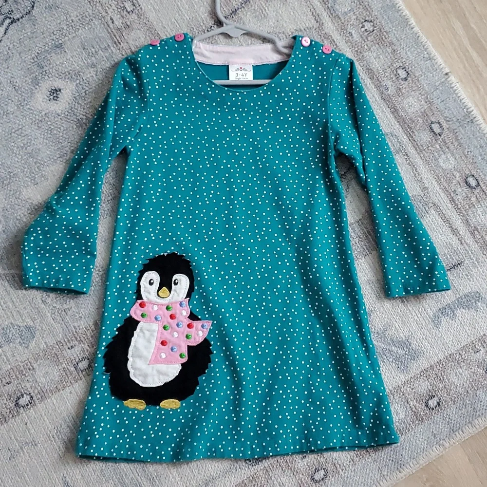 Boutique Girls Penguin Applique Winter Dress Sz3-4y